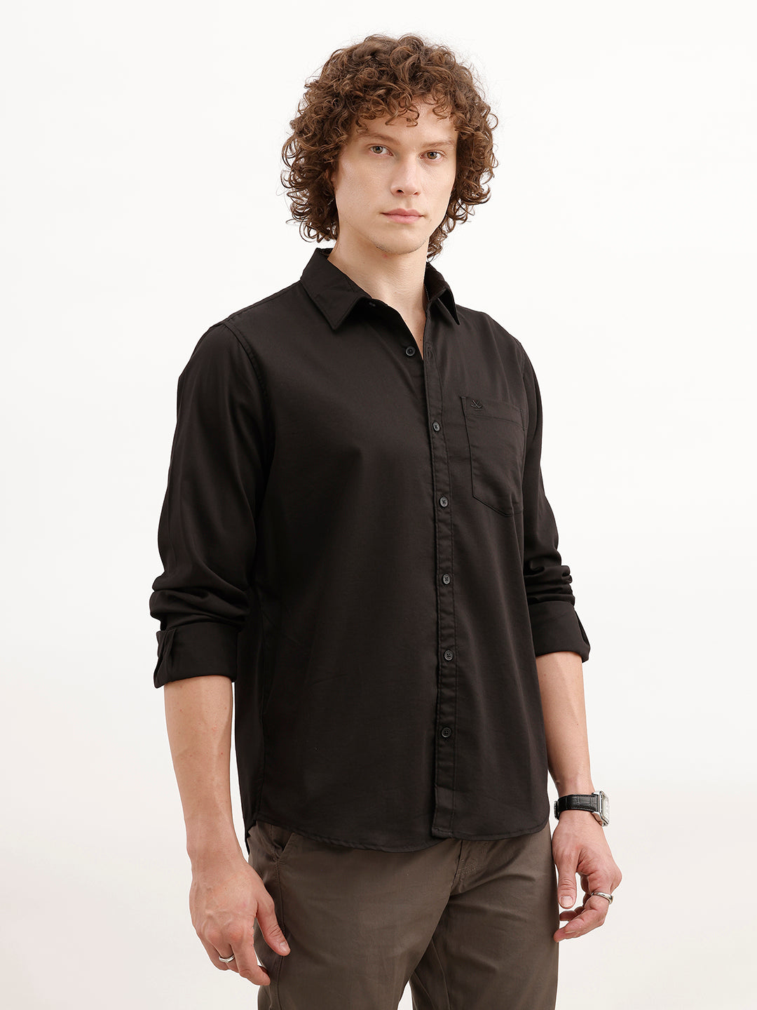 Solid Regular Fit Full Sleeve Shirt | Black