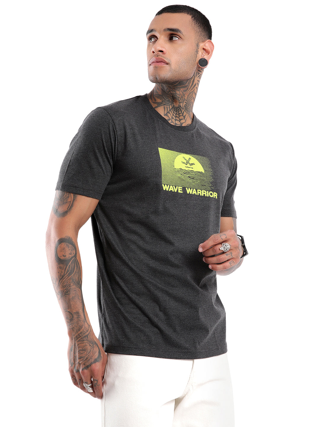 Wave Warrior Printed Grey T-Shirt