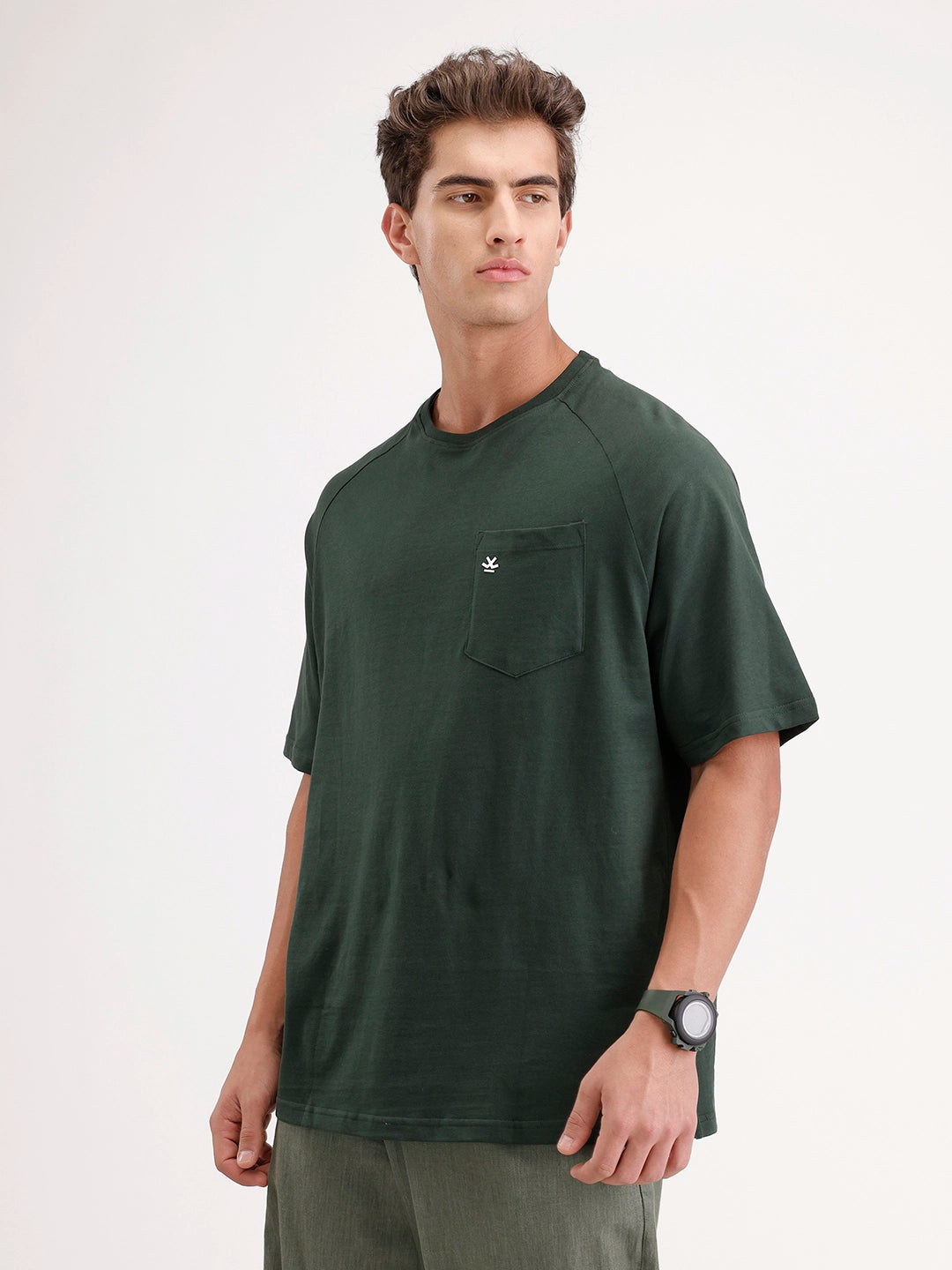 Solid Oversized Ragland Crew Neck T-Shirt | Dark Green