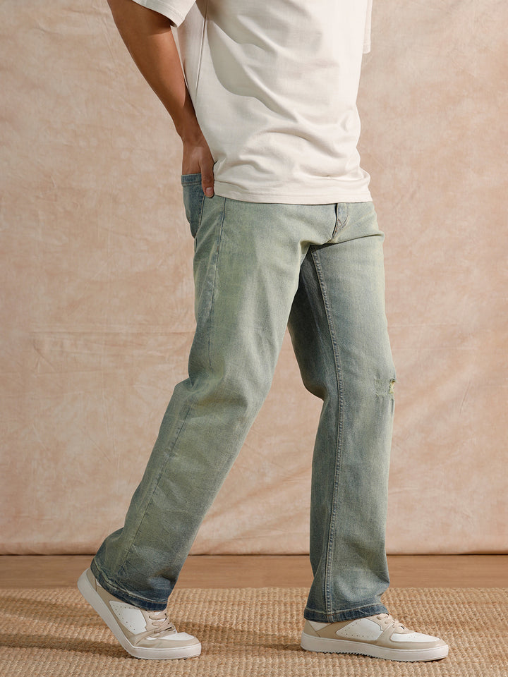 Distressed Heavy Fade Anti Fit Jeans | Blue