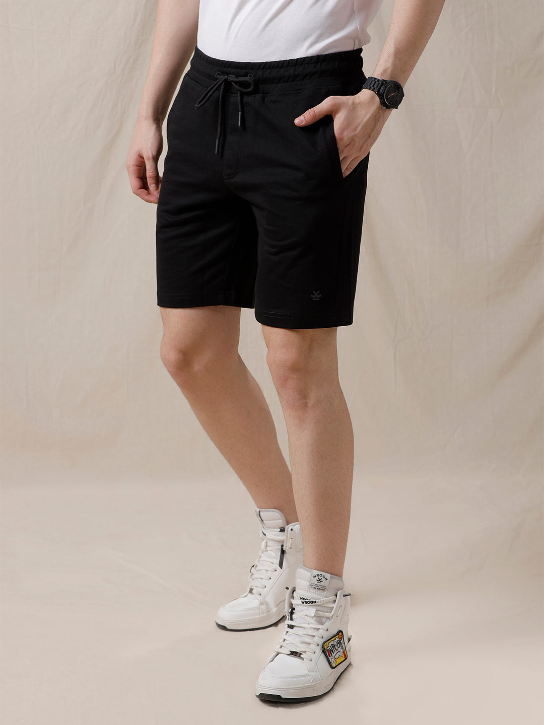 Solid Black Cotton Shorts