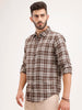 Slim Fit Linen Blend Herringbone Checkered Shirt | Brown