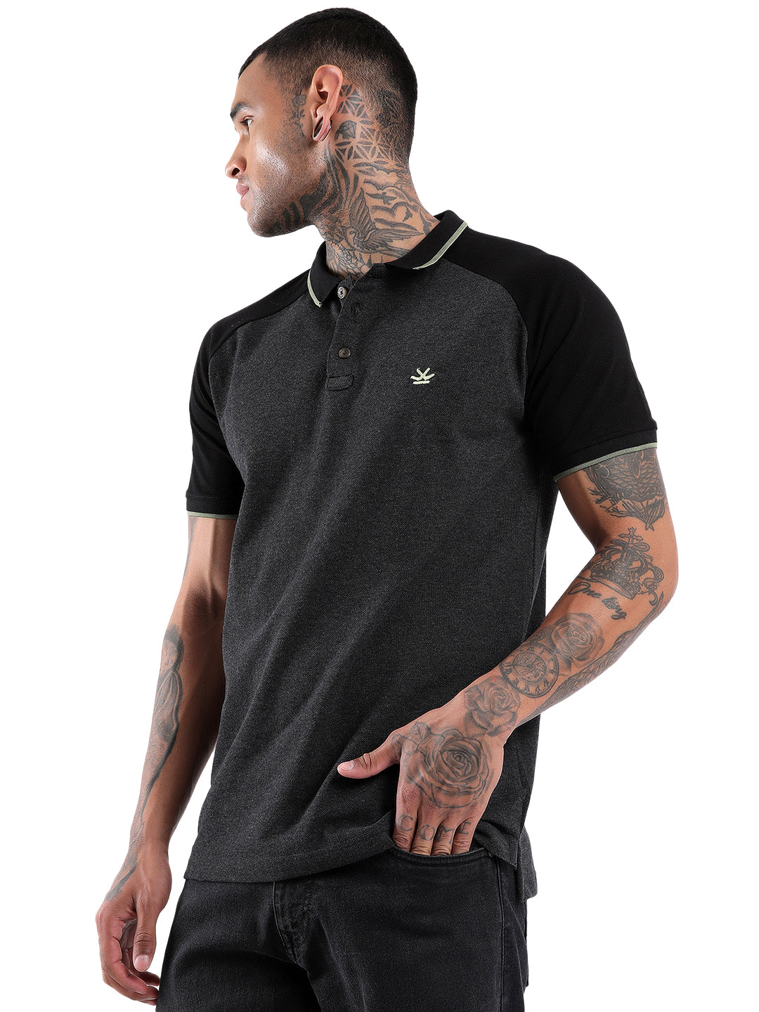 Dark Grey Raglan Sleeve Polo