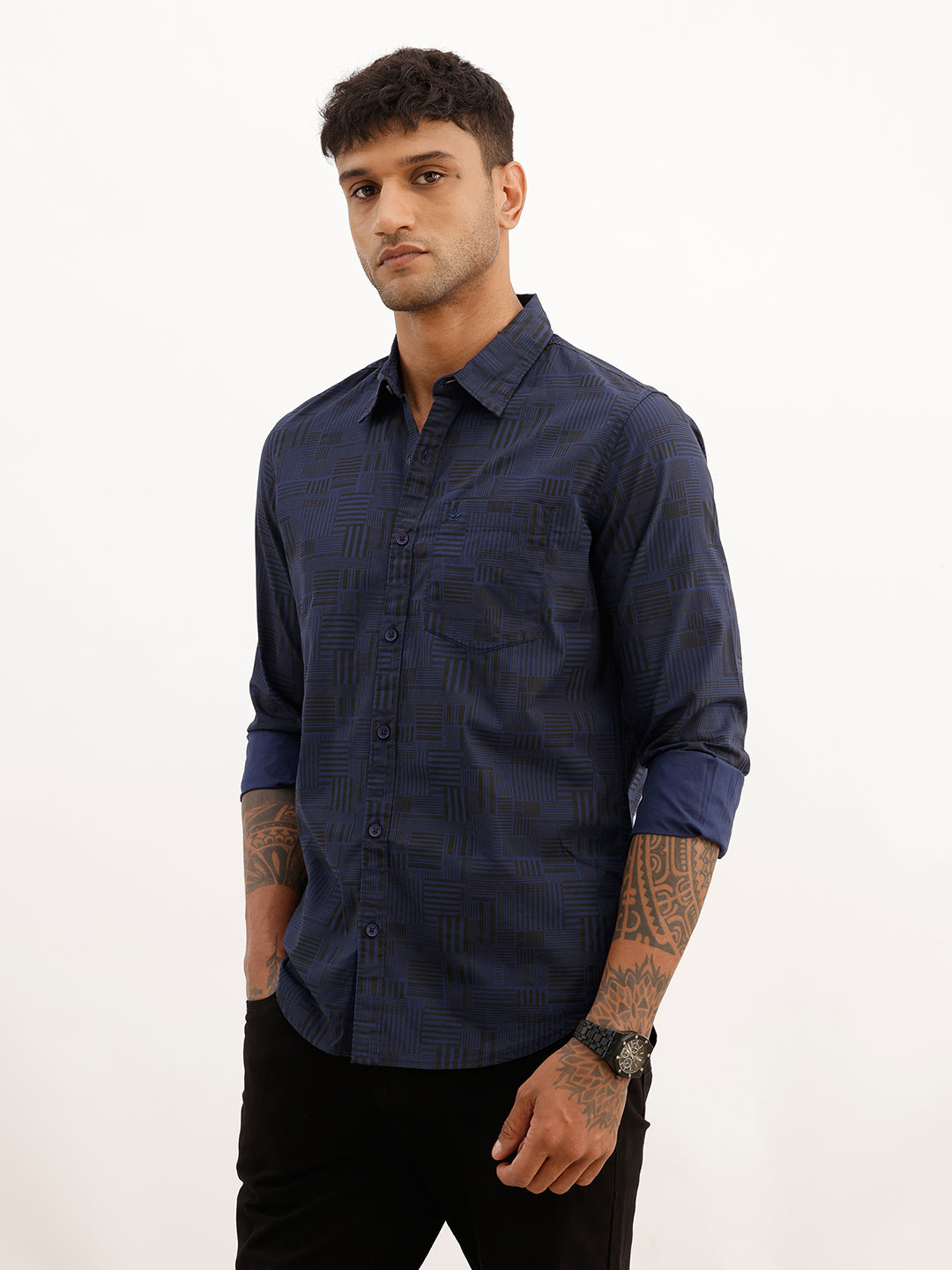 Regular Fit AOP Fill Sleeve Shirt | Navy Blue