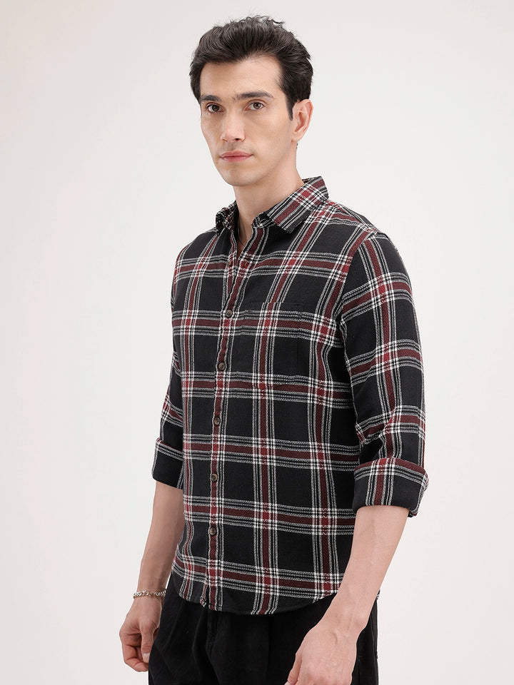 Regular Fit Textured Checkered Shirt | Black