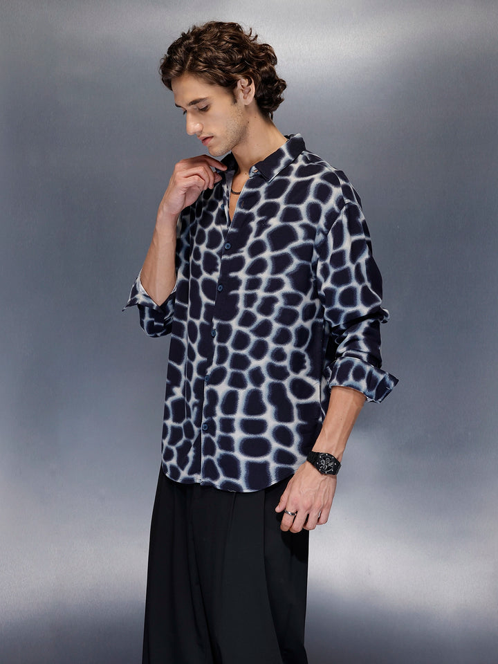 Men’s abstract pattern oversize shirt | Navy