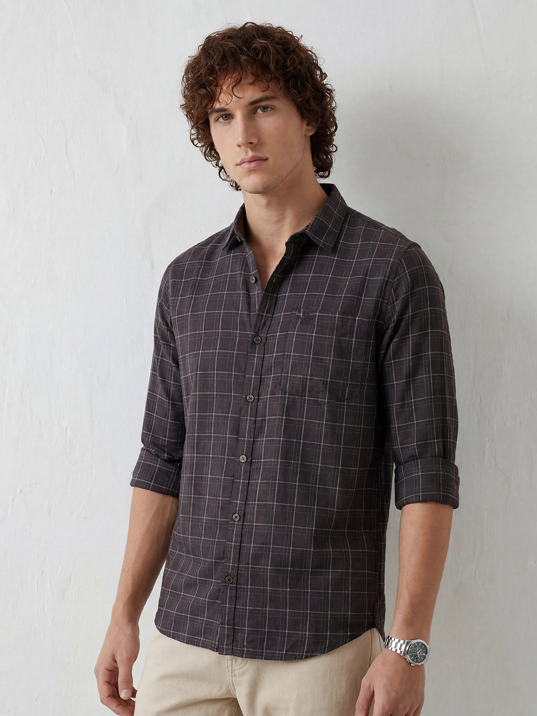 Regular Fit Checkered Shirt | Purple