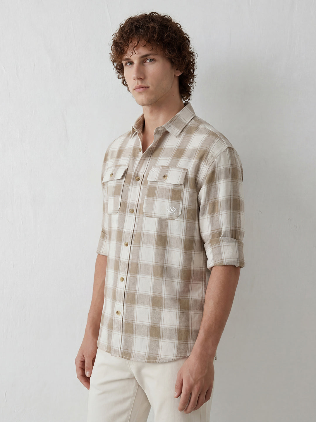 Classic Double Pocket Checkered Shirt | Beige