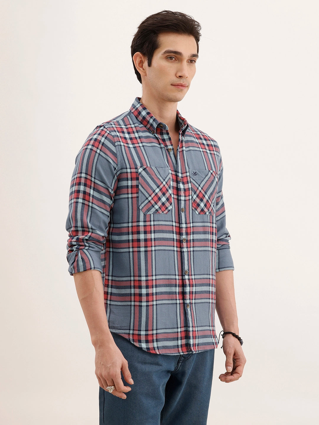 Textured Regular Fit Checkered Shirt | Blue