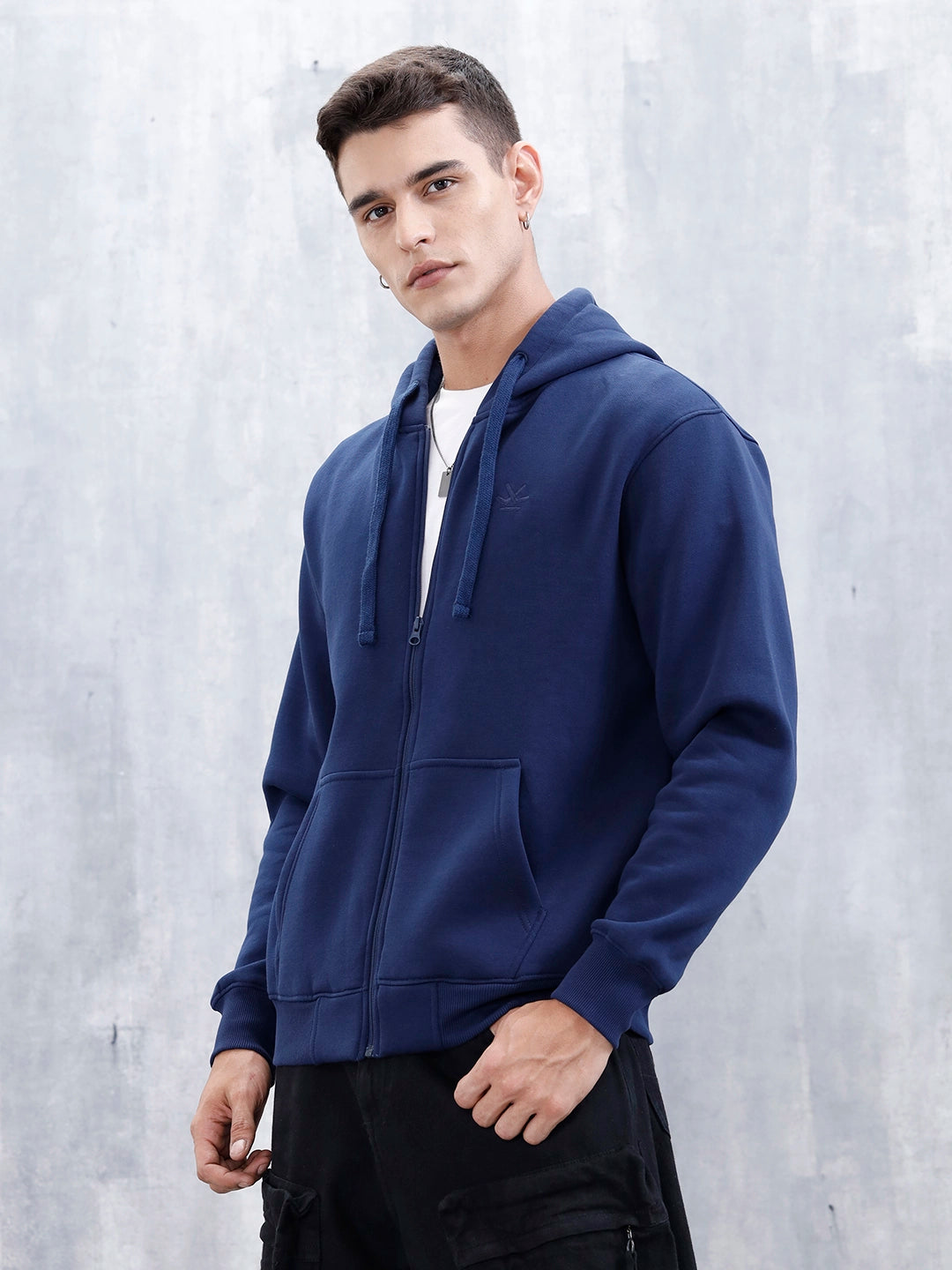 Men's Solid Zip-Up Hoodie Sweatshirt Blue – Wrogn