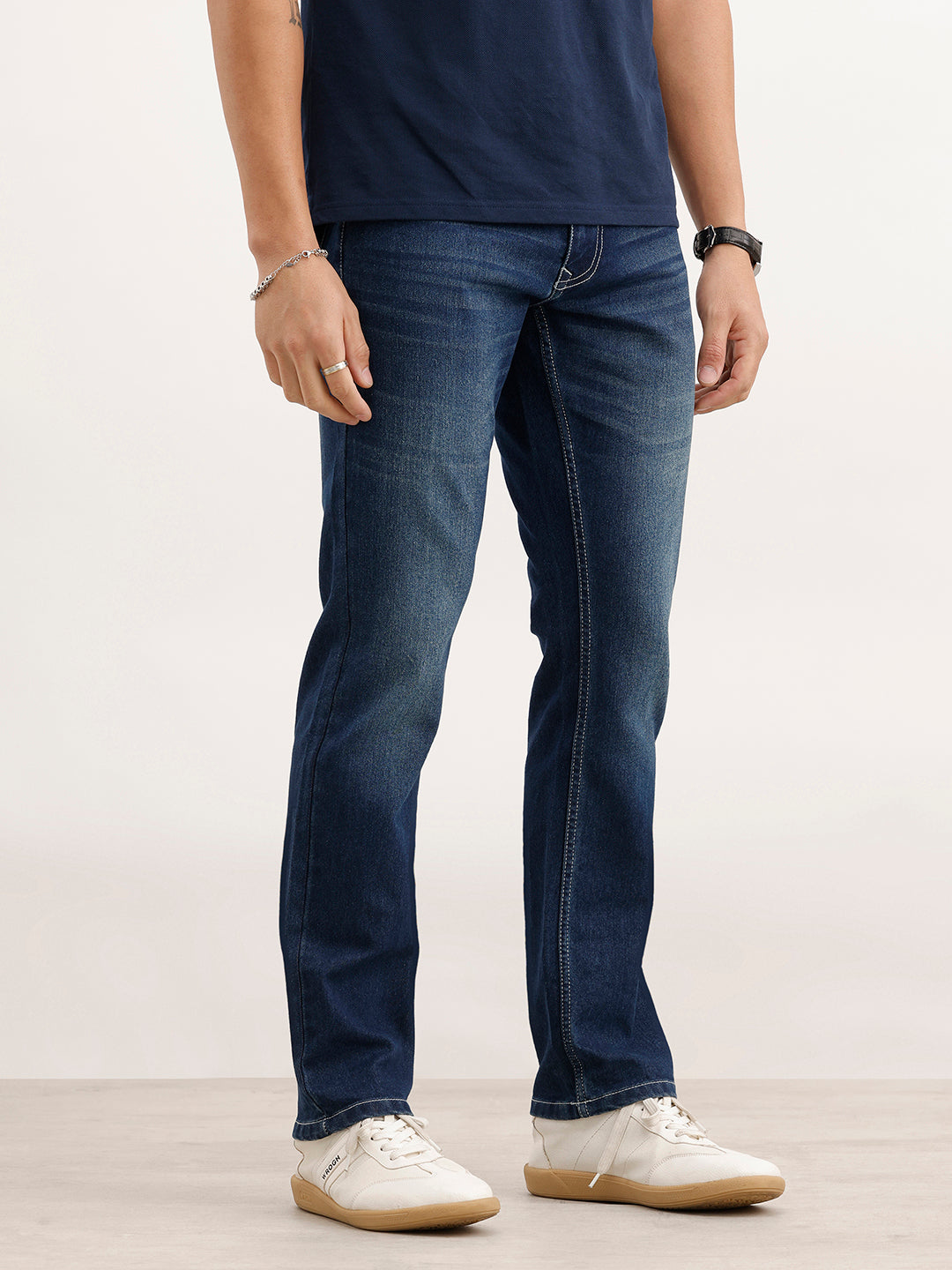 Faded Straight Fit Denim Jeans  | Blue