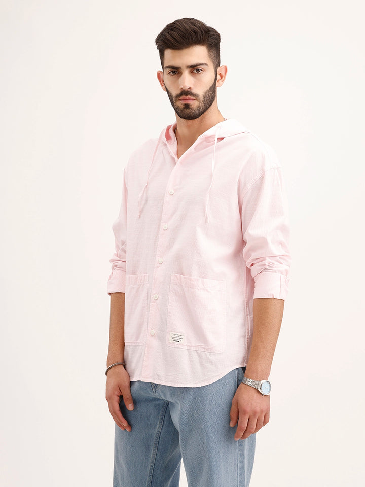 Solid Hooded Oversized Shirt | Pink