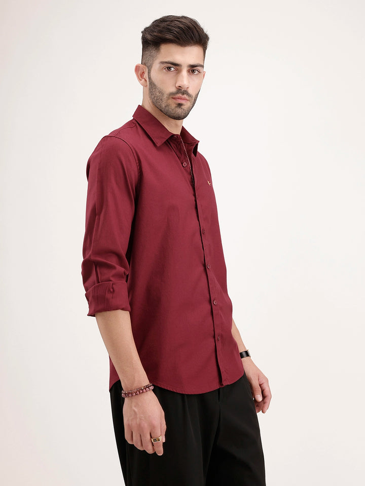 Solid Slim Fit 100% Cotton Shirt | Maroon