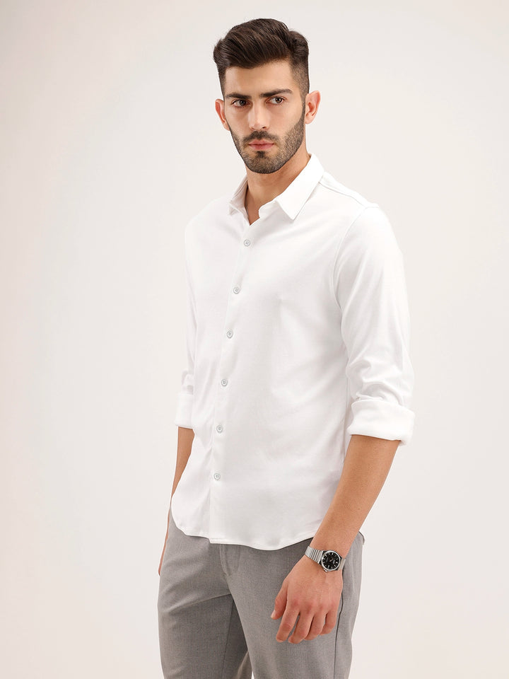 Solid Slim Fit 100% Cotton Shirt | White