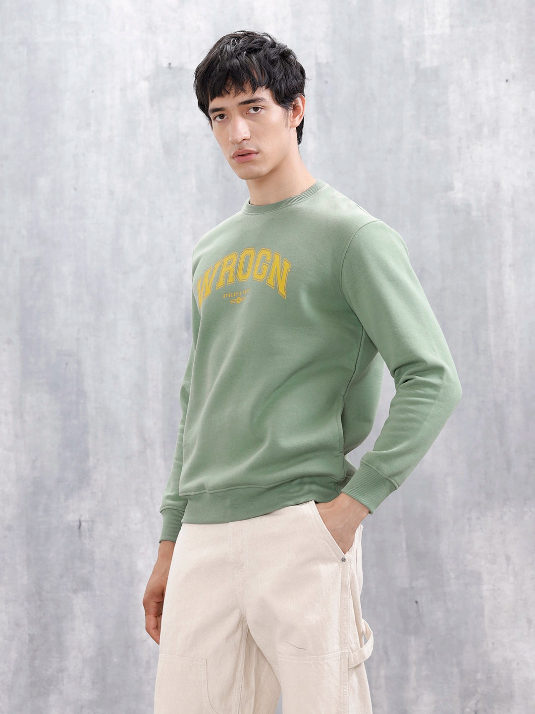 Varsity Printed Men’s Sweatshirt In Comfort Fit | Green
