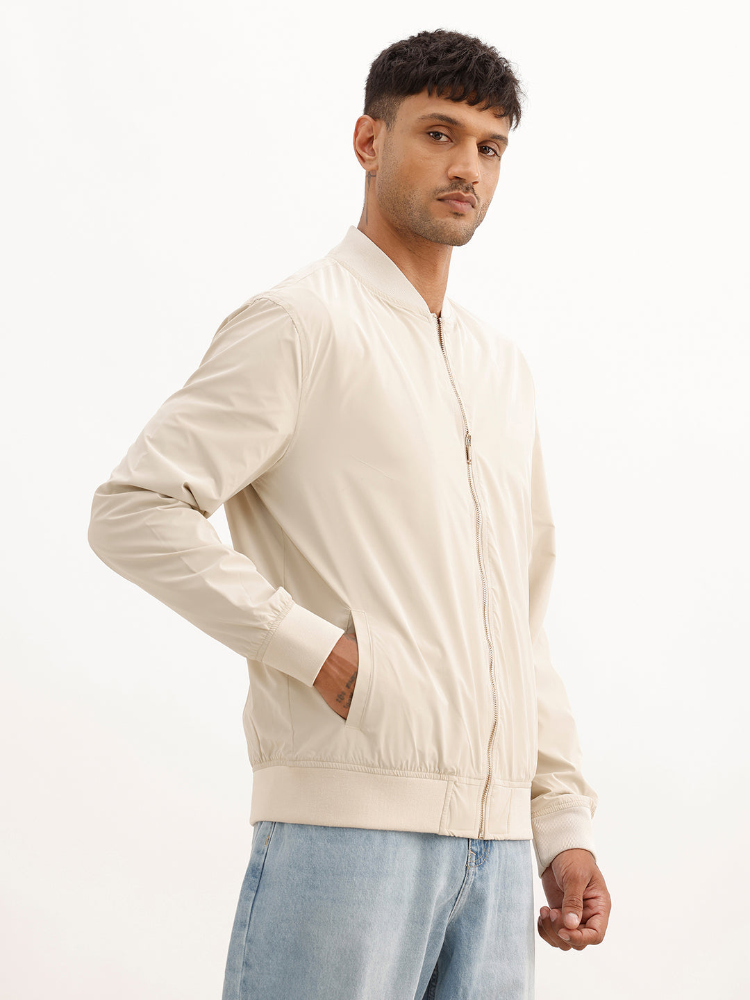 Solid Regular Fit Zipper Jacket | Beige | WJK02FSRE9000S