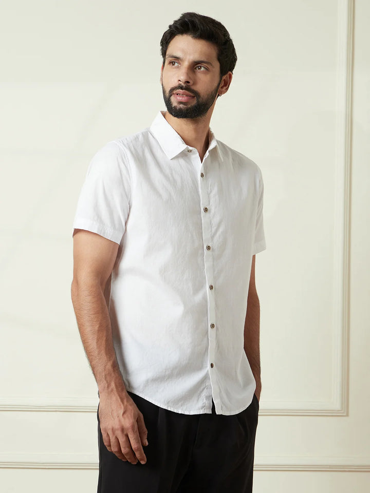 Textured Cotton Slim Fit Shirt | White