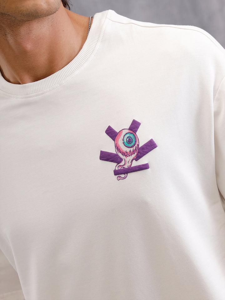 Bizarre Elements Inspired Look Deep Inside Eyeball Back Print Crew Neck T-Shirt  | Off White