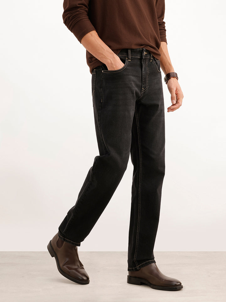 Solid Straight Fit Denim Jeans | Black