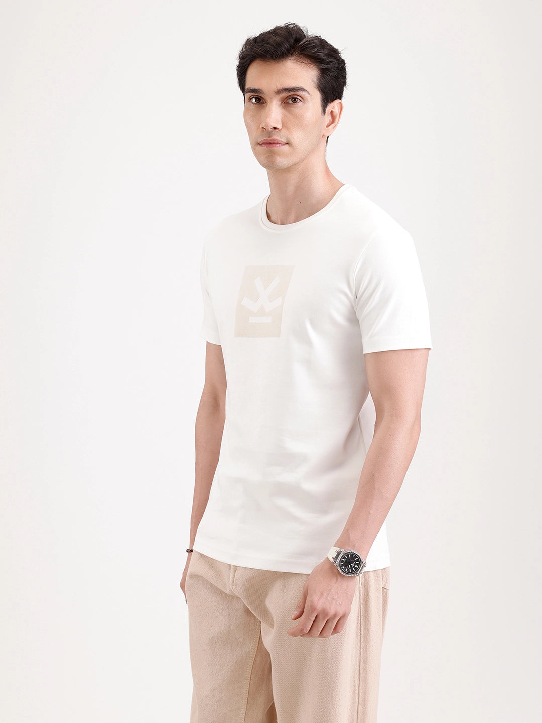 Classic Half Sleeve Printed T-Shirt   |  Off White