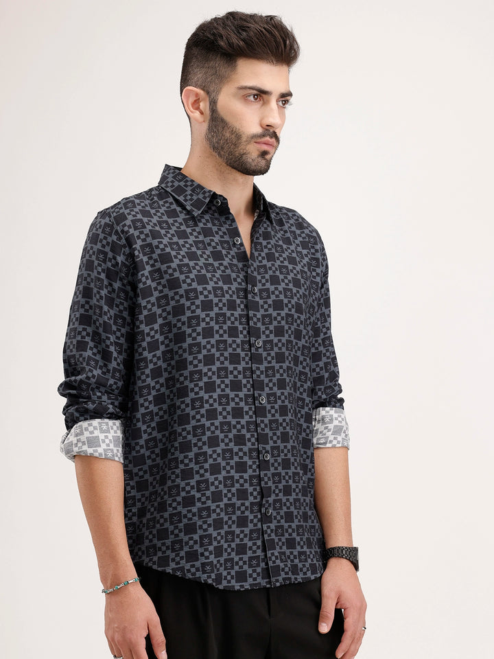 Slim Fit AOP Shirt | Black