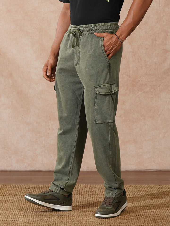 Washed Relaxed Fit Cargo Jogger | Olive