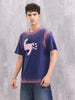 Spray Washed Effect Graphic Printed Oversized Fit T-shirt | Blue