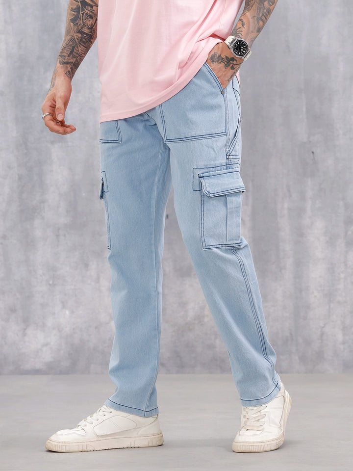 Men's Casual Cargo Fit Jeans  | Light Blue