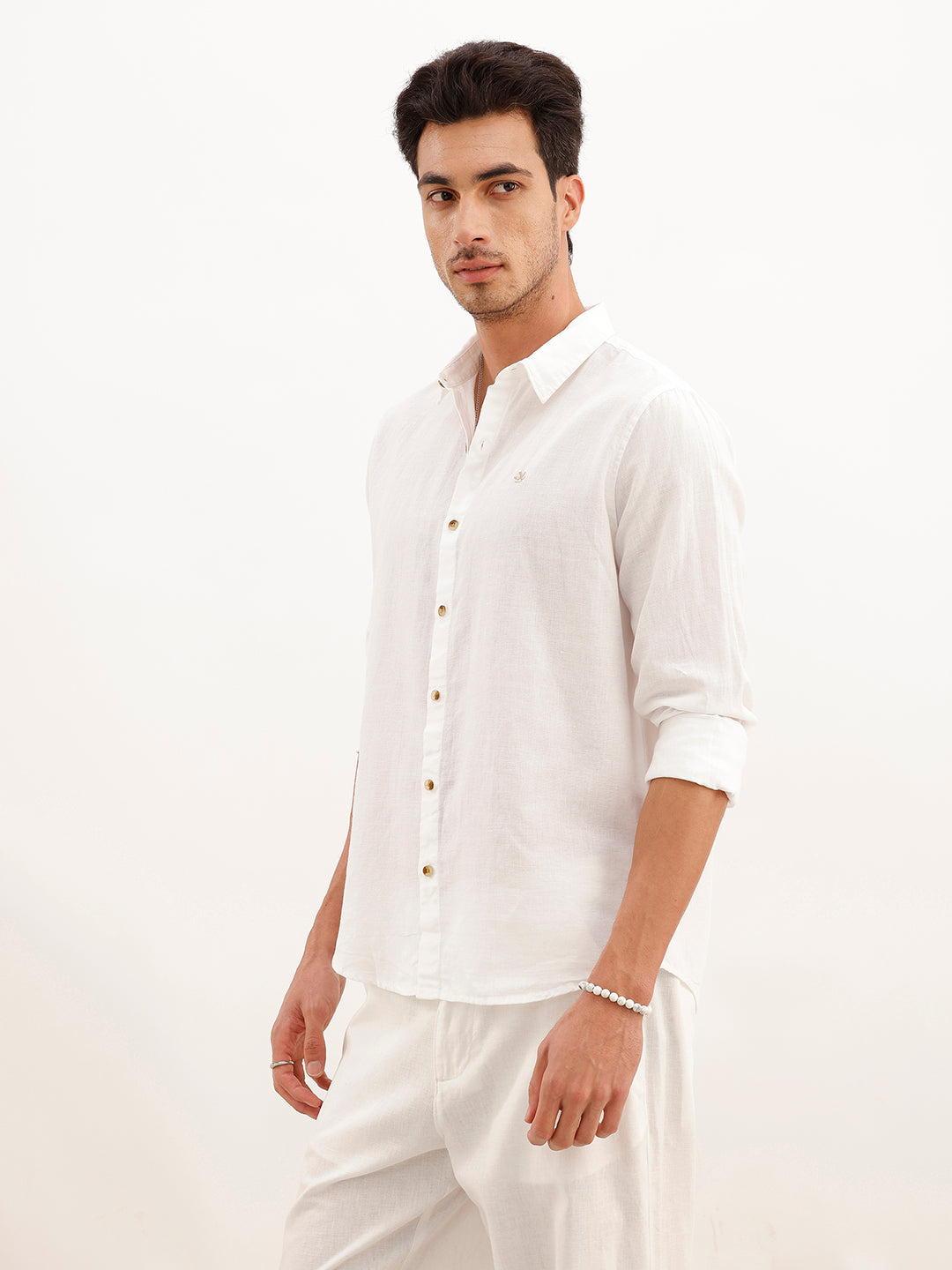 Linen Blend Solid Slim Fit Shirt | White