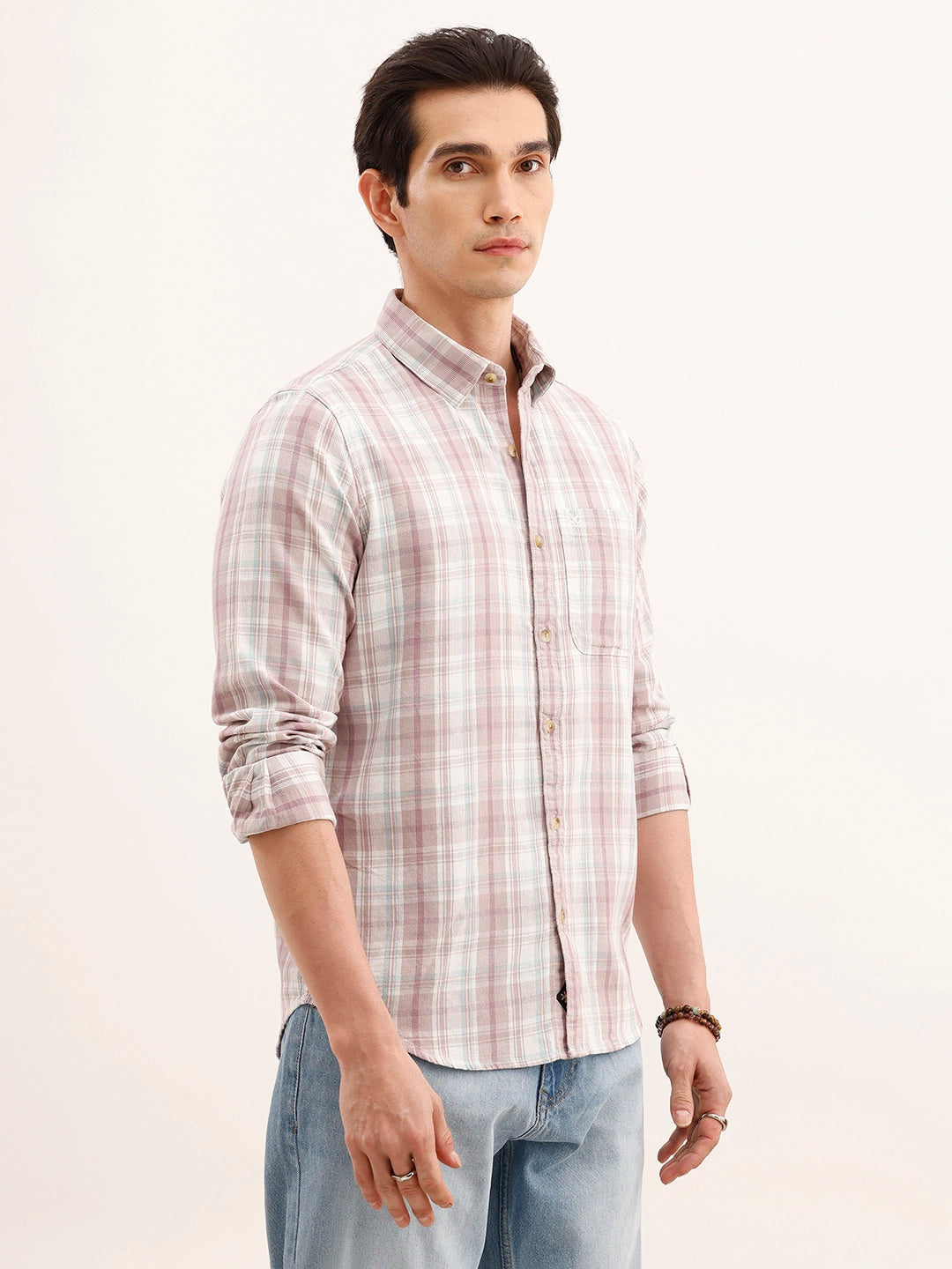 Regular Fit Checkered Shirt | Grey