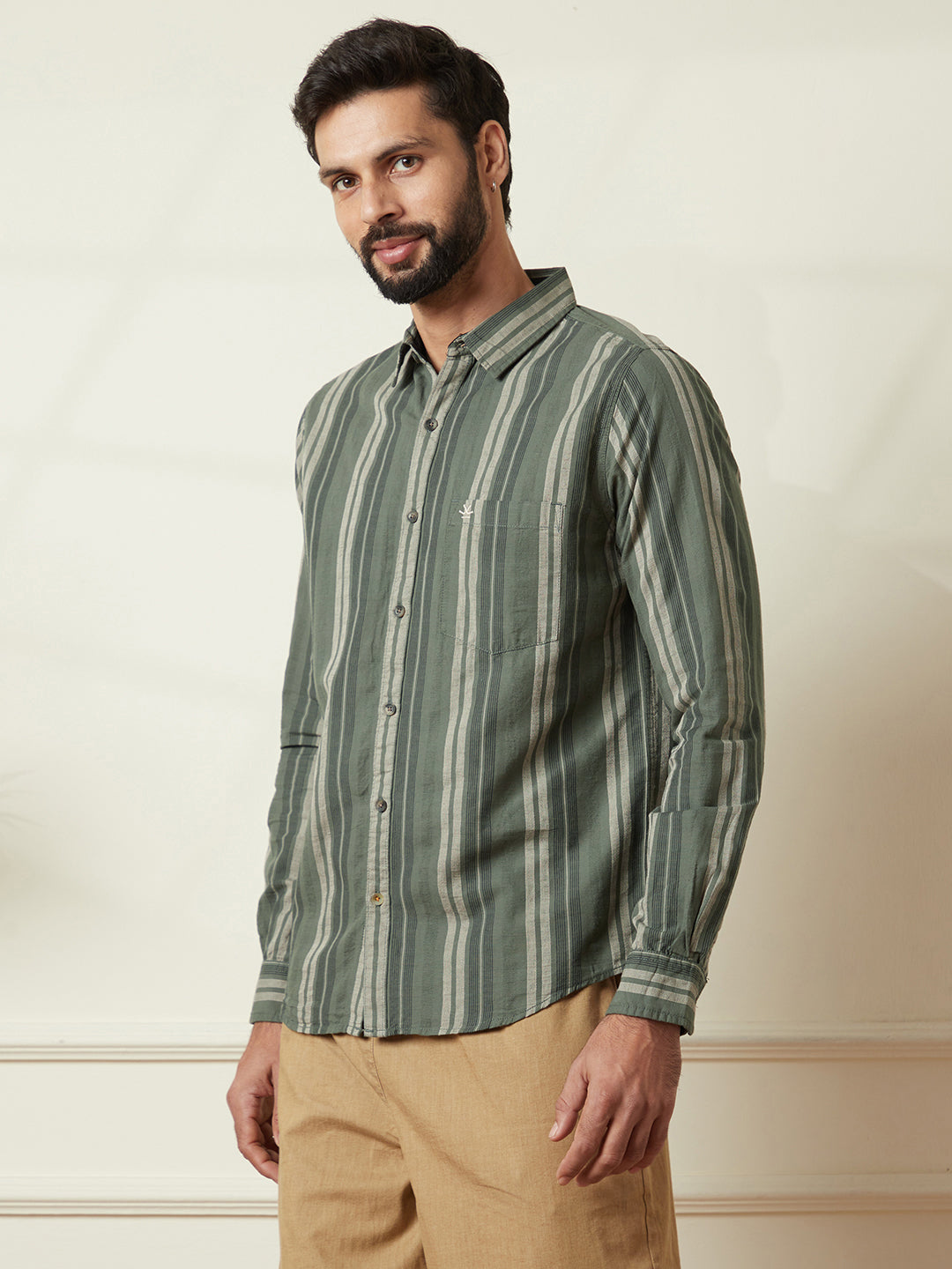 Striped Full Sleeve Shirt in Green