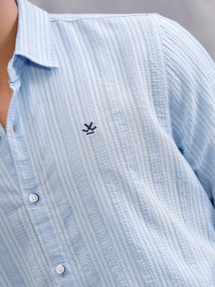 Modal Blend Seersucker Shirt In Slim Fit | Light Blue