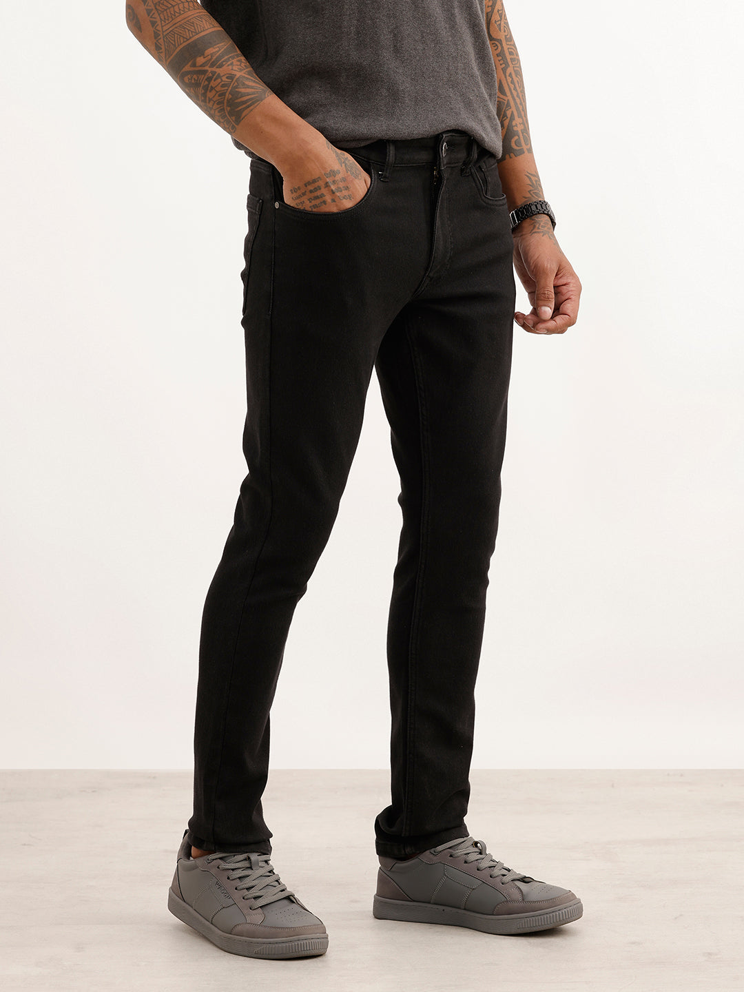 Solid Slim Fit Denim Jeans | Black
