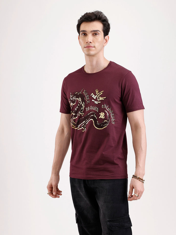 Casual Foil Printed T-Shirt   |  Maroon