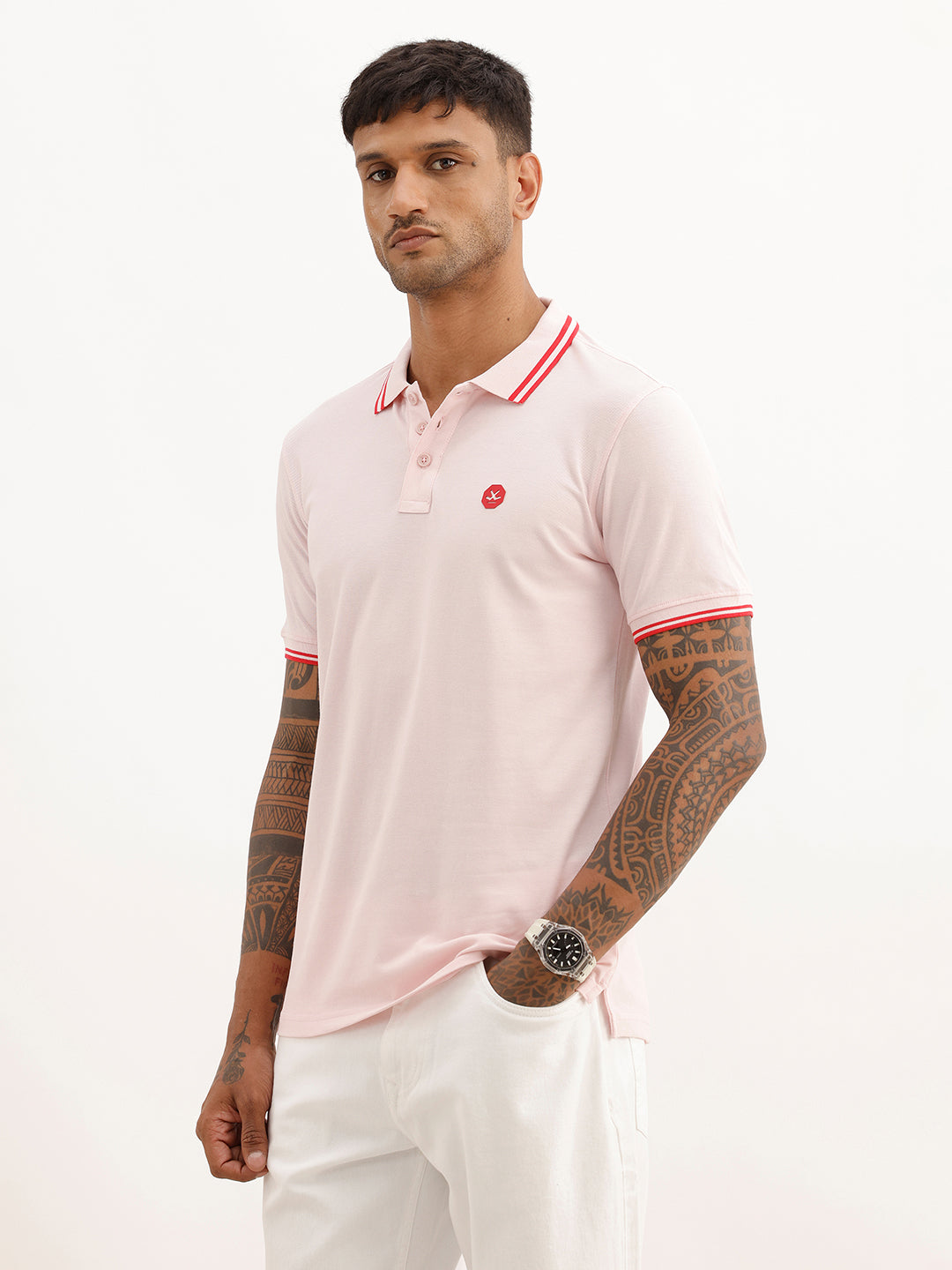 Solid Tipping Collar Polo T-Shirt | Pink | WWTS291F