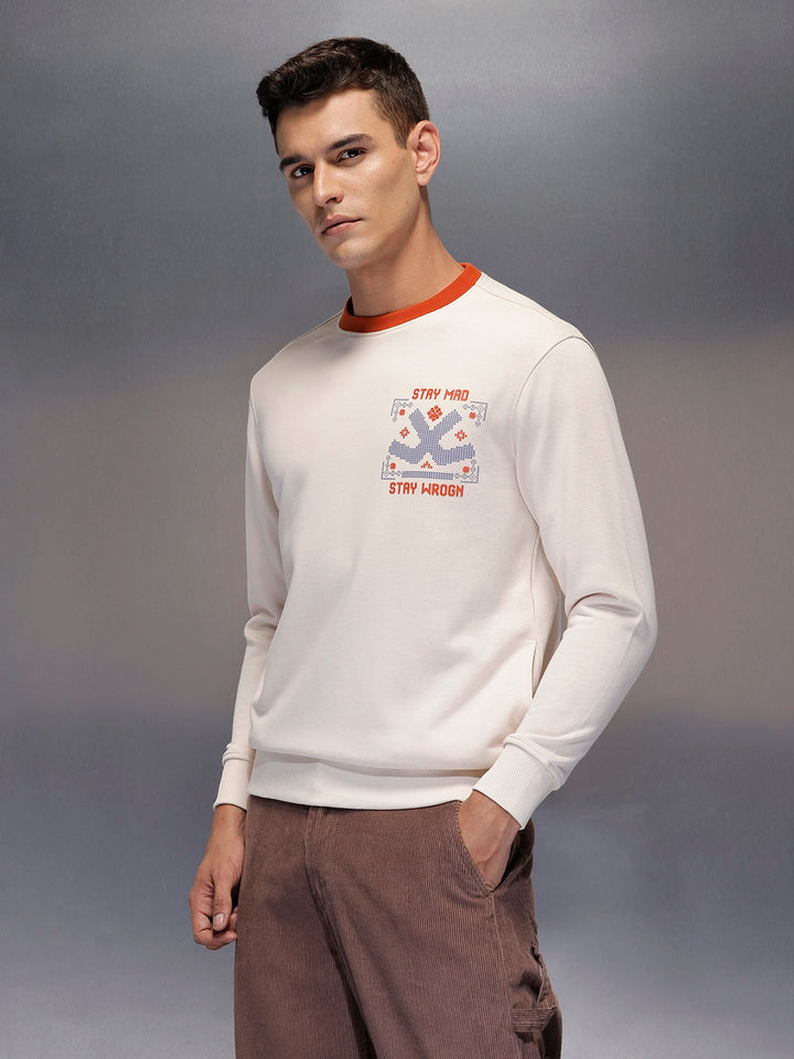 Men's casual sweatshirt with contrast collar detail | Beige