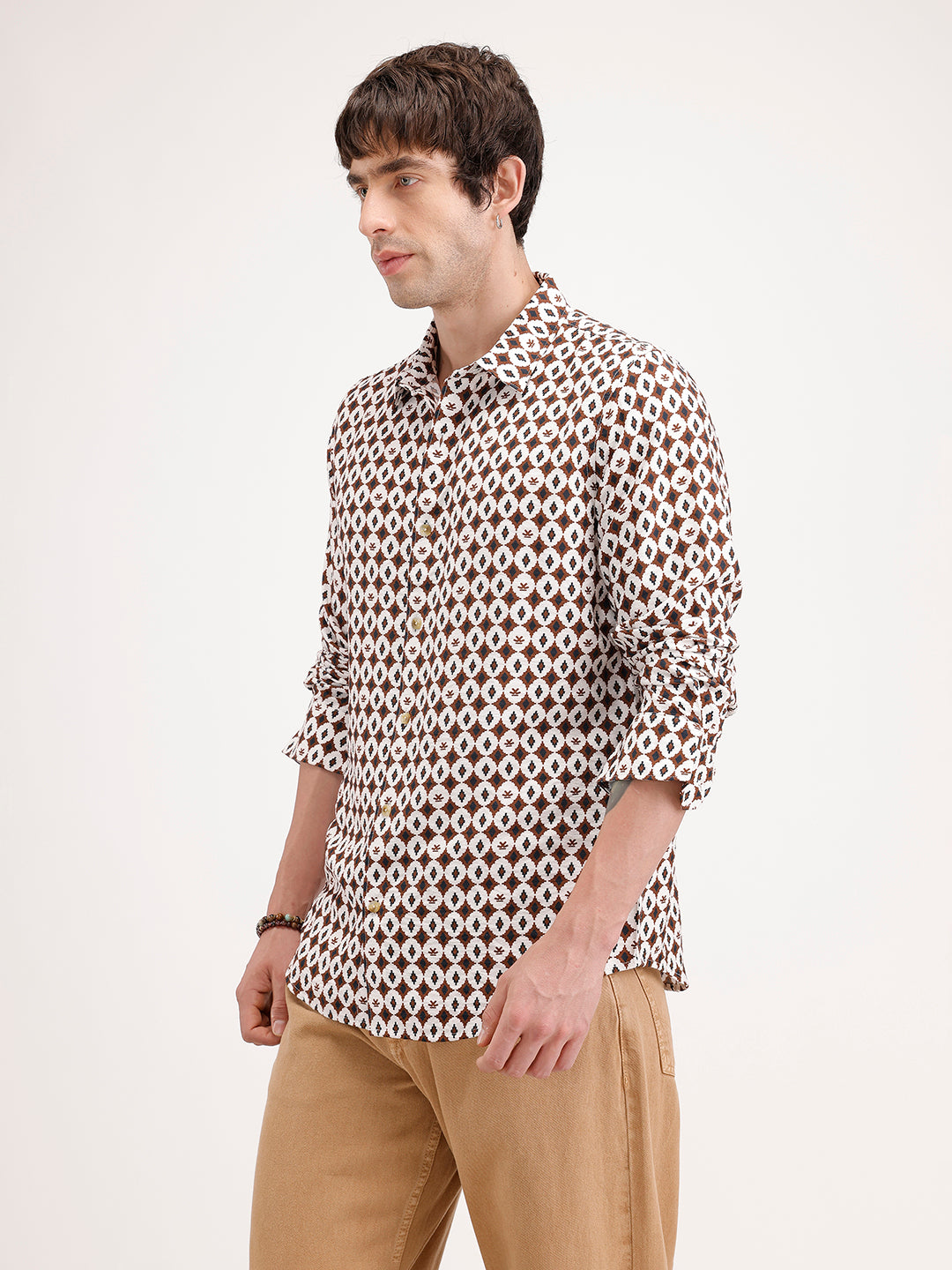 Slim Fit AOP Full Sleeve Shirt | Brown