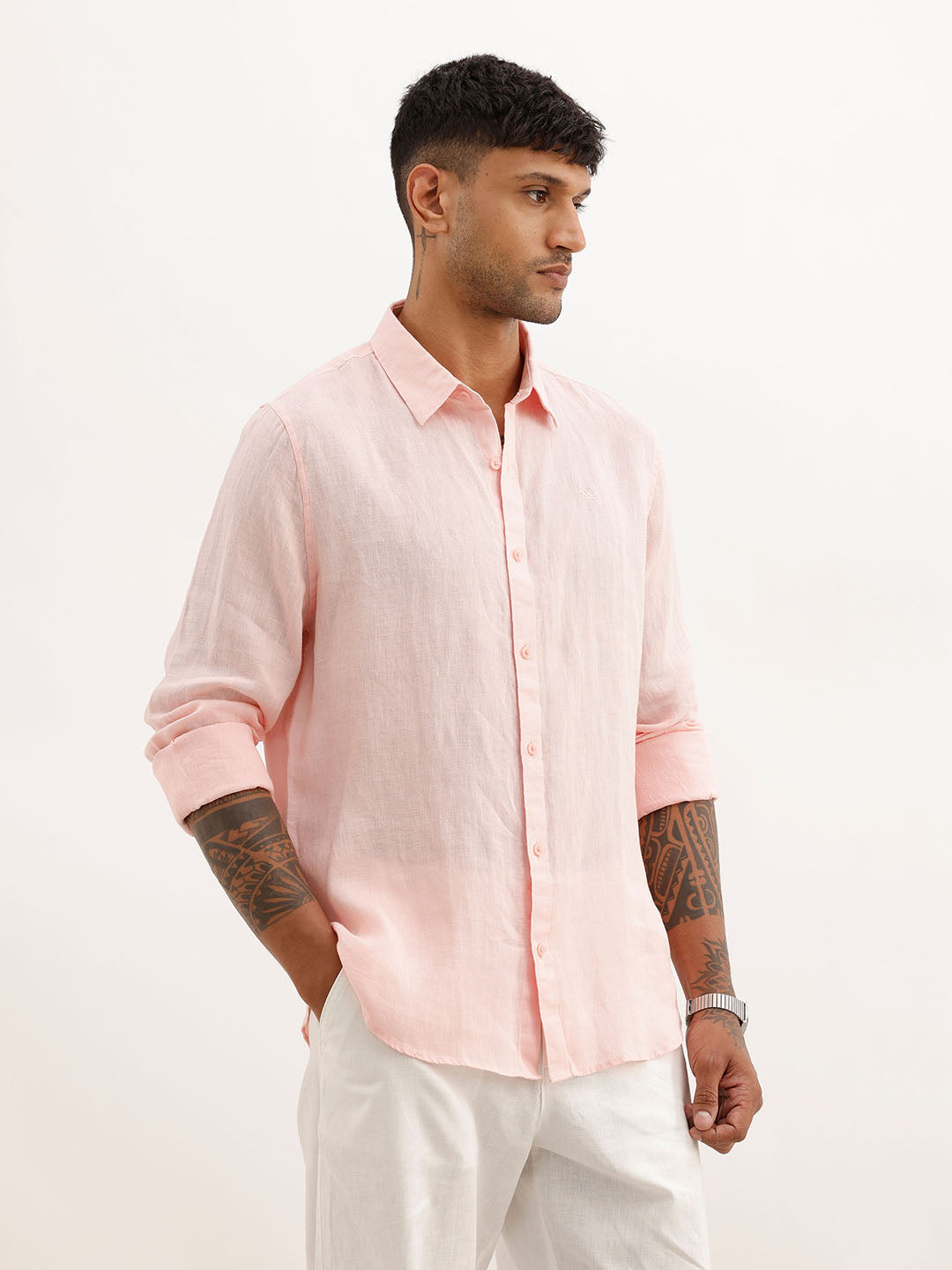 Solid 100% Premium Linen Shirt | Pink