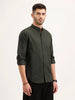 Regular Fit Mandarin Collar Textured Shirt | Dark Green
