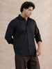 Textured Printed Checks Regular Fit Shirt | Black