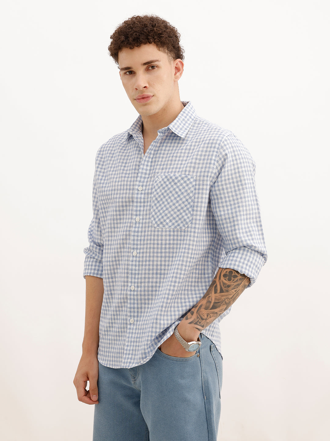Regular Fit Full Sleeve Checkered Shirt | Light Blue | WWSH0724MAZ