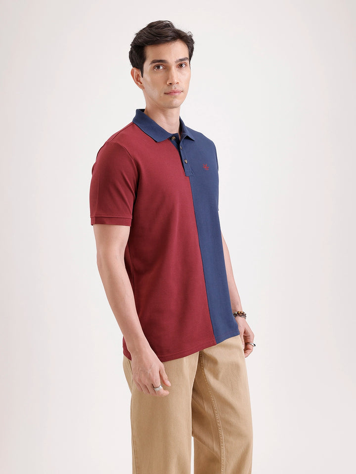 Cut & Sew Polo T-Shirt   |  Maroon