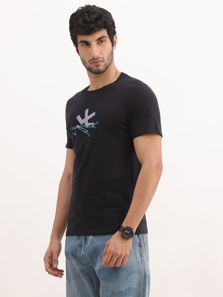 Classic Slim Fit Placement Printed T-Shirt | Black