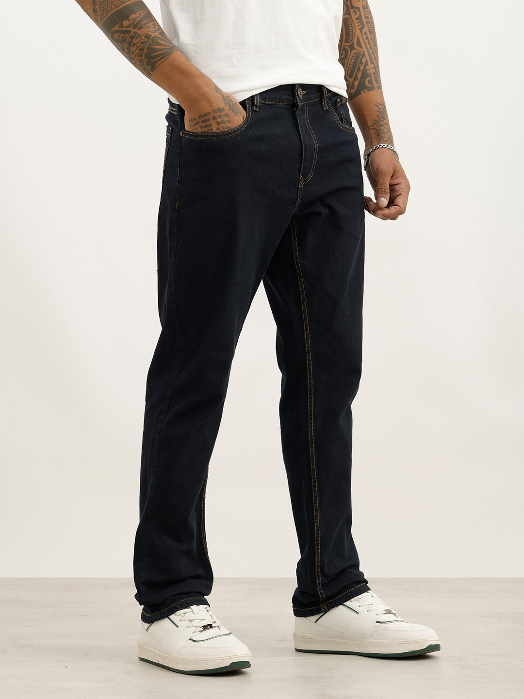 Solid Straight Fit Denim Jeans | Dark Blue