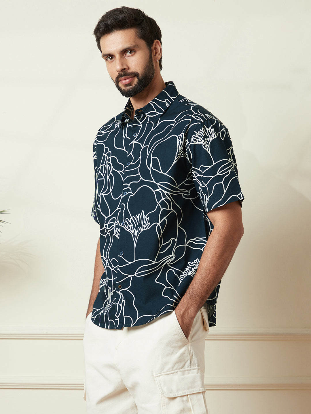 Abstract AOP Comfort Fit Shirt in Navy