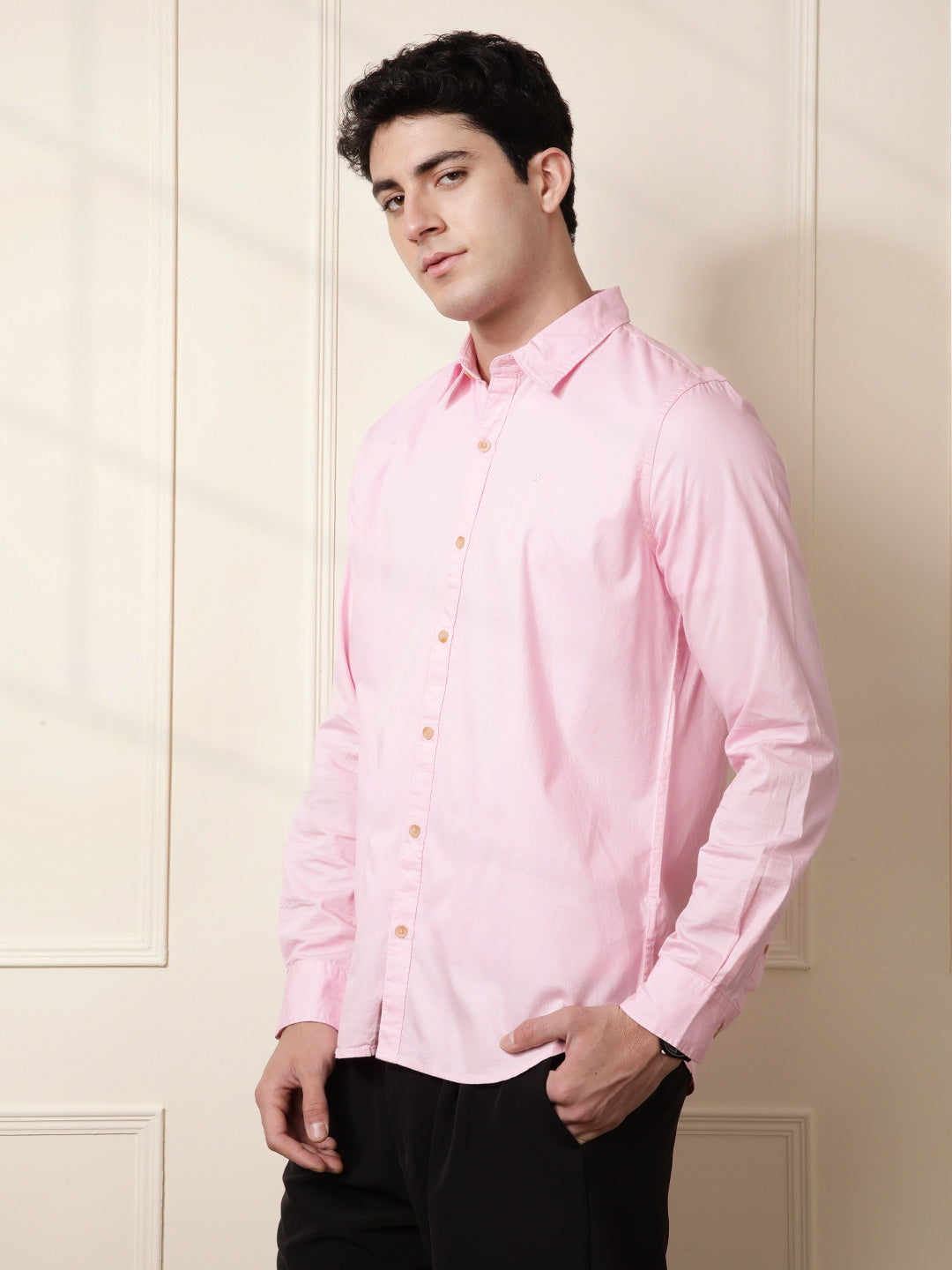 Solid Pink Slim Fit Shirt