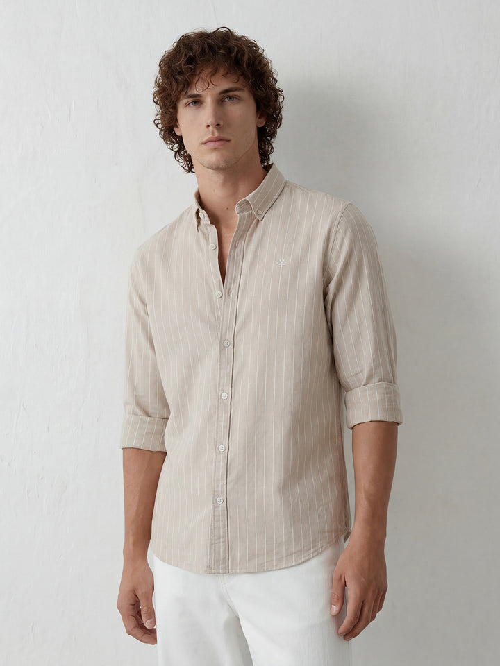 Slim Fit Striped Shirt | Beige