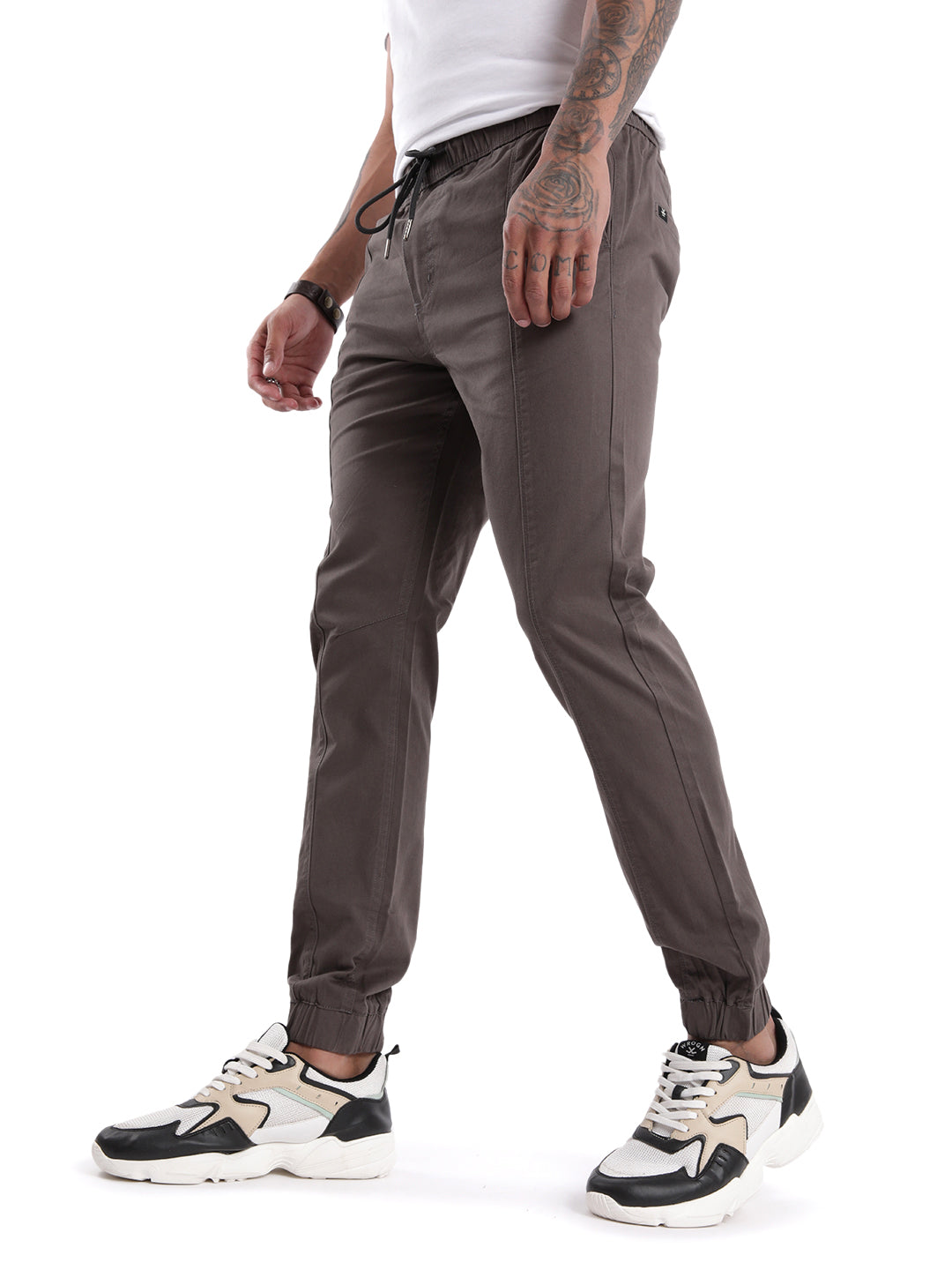 Dark Grey Solid Drawstring Jogger