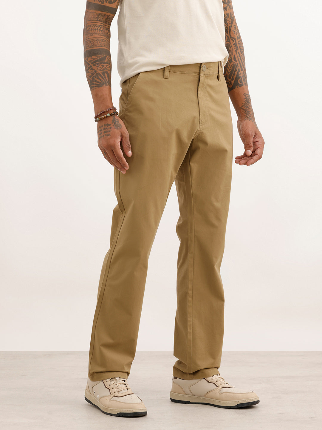 Solid Straight Fit Trousers | Khaki