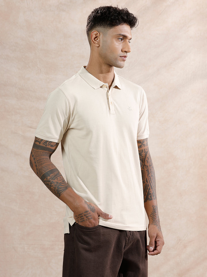 Solid Polo T-Shirt | Beige